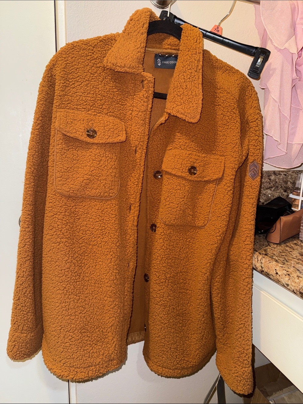 Free Country Men’s Sherpa Shirt Jacket in Cognac